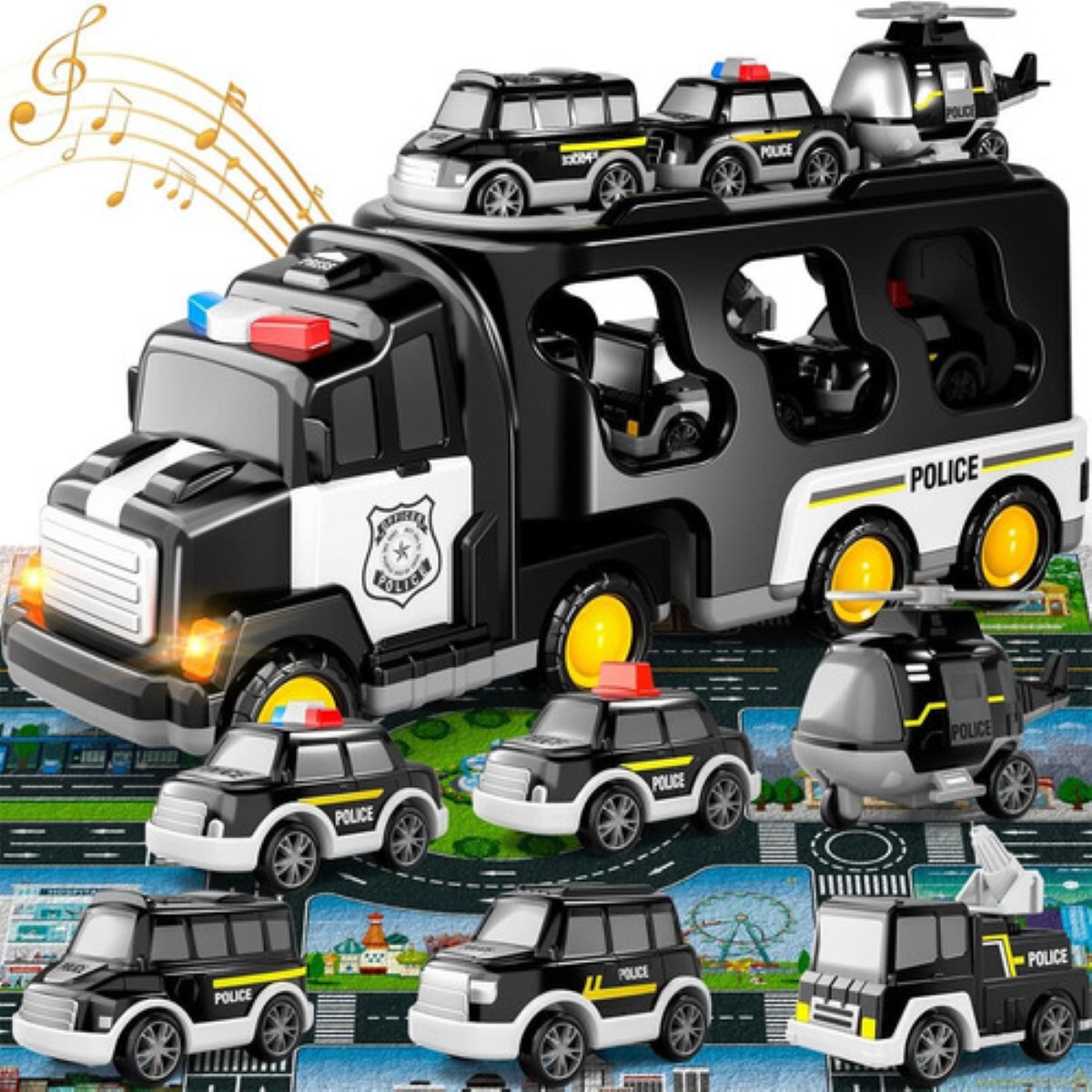 Coche De Policía De Dibujos Animados Coche De Juguete 7 En 1 negro