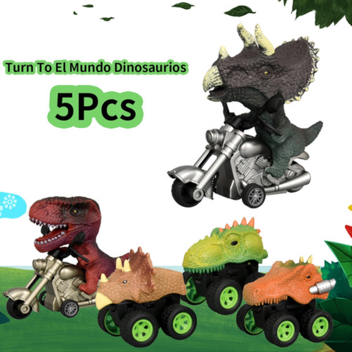 Juguetes De Niños Dinosaurios 5 Carritos Coches Pull-back colores 