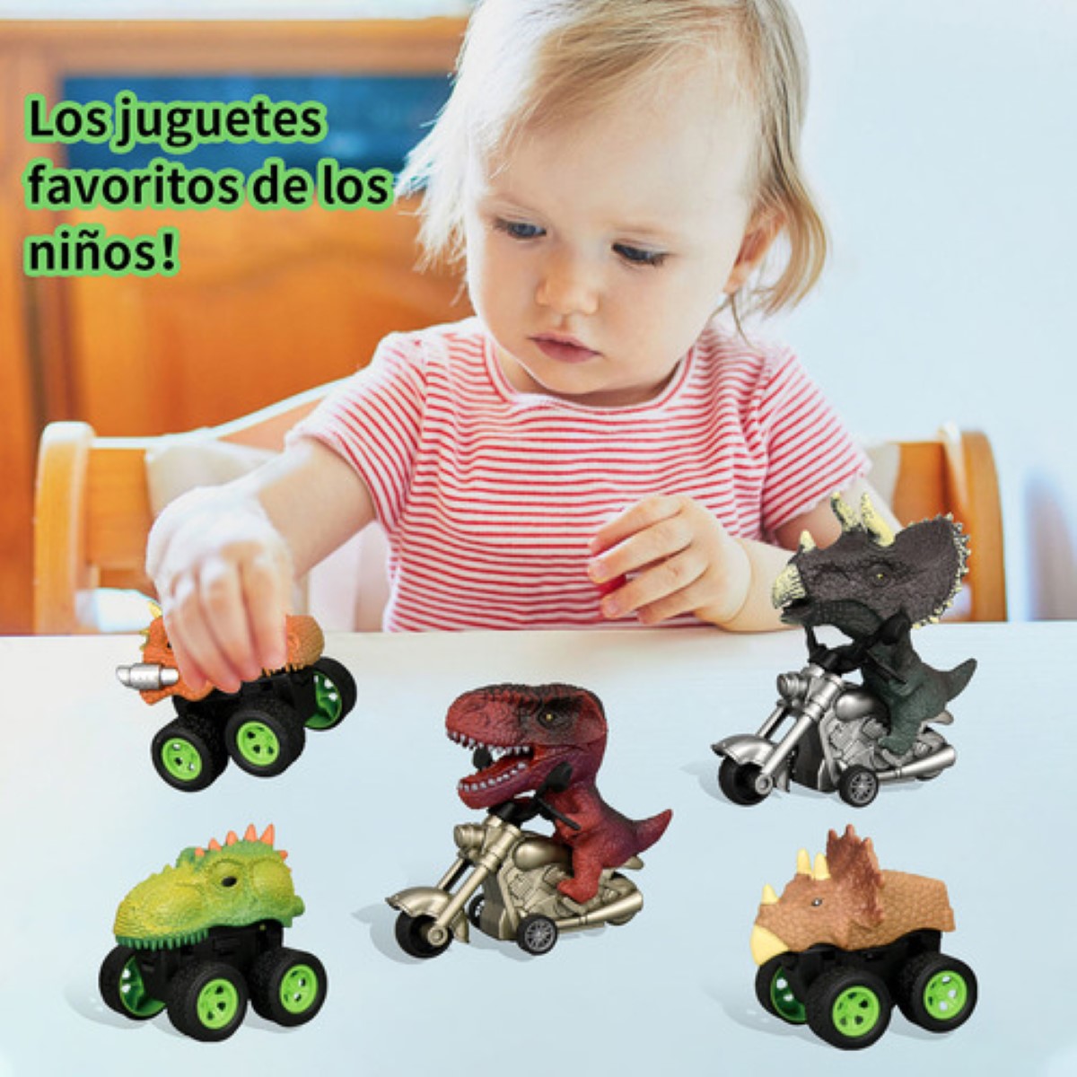 Juguetes De Niños Dinosaurios 5 Carritos Coches Pull-back colores 