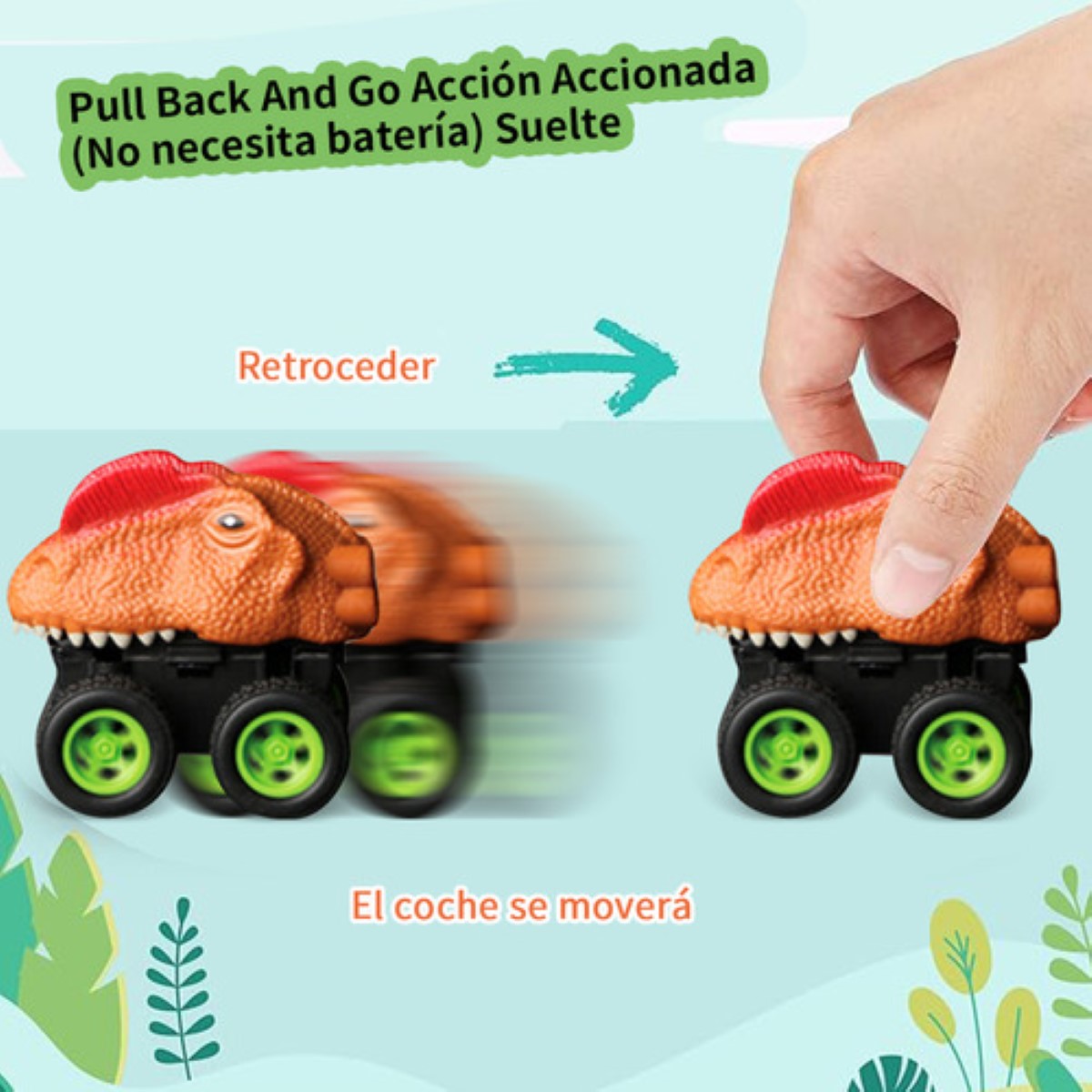 Juguetes De Niños Dinosaurios 5 Carritos Coches Pull-back colores 