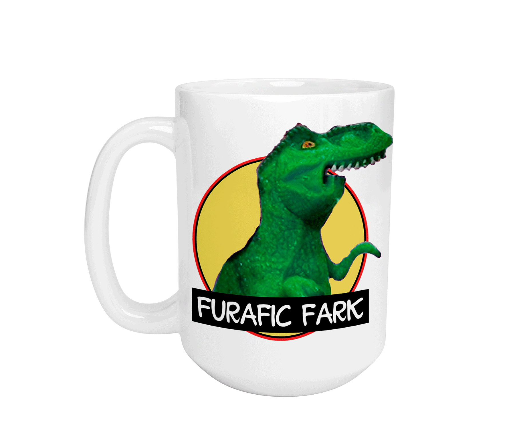 Taza grande dinosaurio furafic fark | trex en f | frase meme divertida | Cerámica Blanca 15 oz | Para Café o té