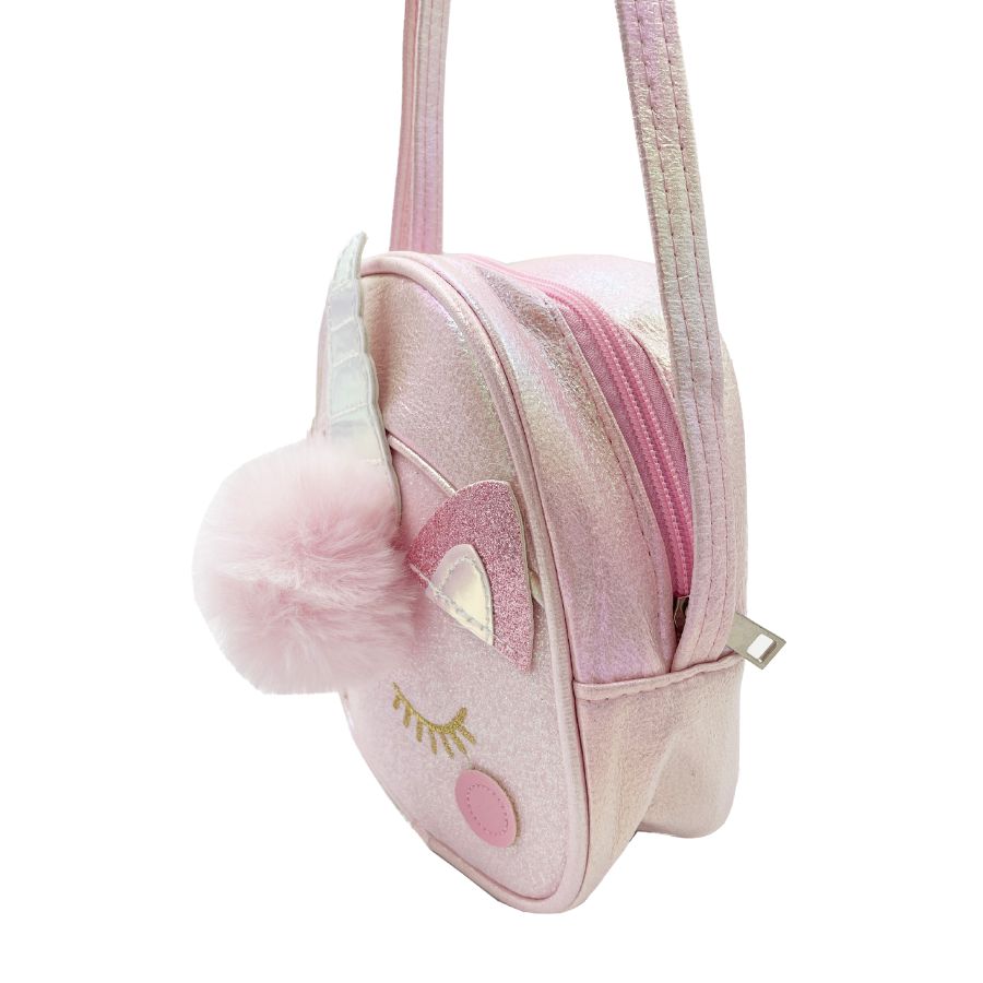 Bolsa Unicornio Rosa Glitter Detalle de Pompón 