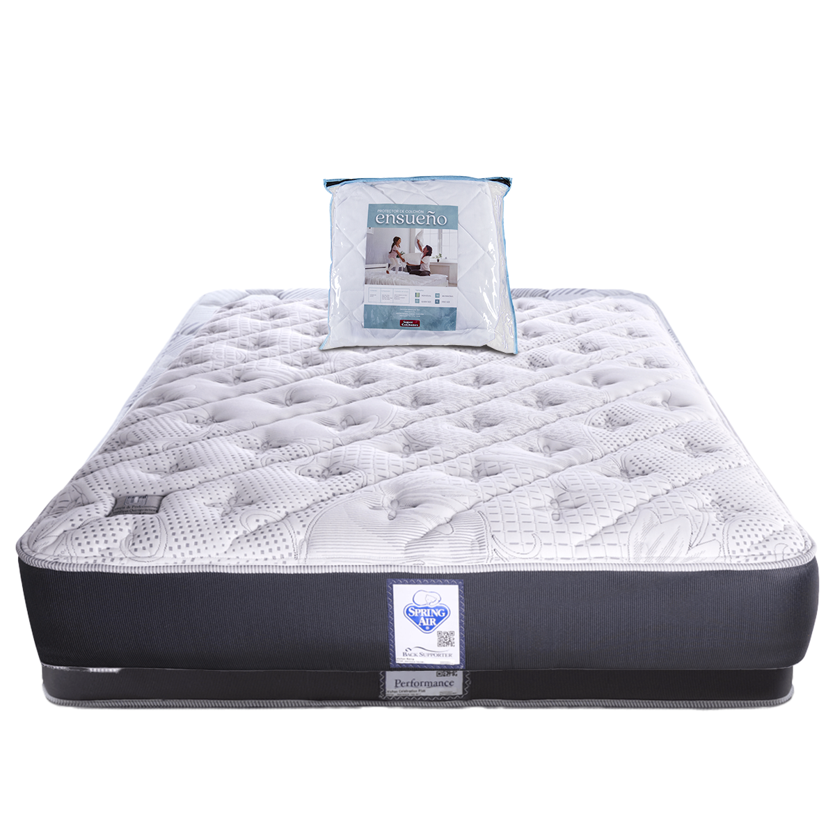 Colchón Spring Air Kenia Queen Size + Protector Queen Size Ensueño.