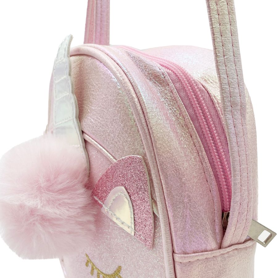 Bolsa Unicornio Rosa Glitter Detalle de Pompón 