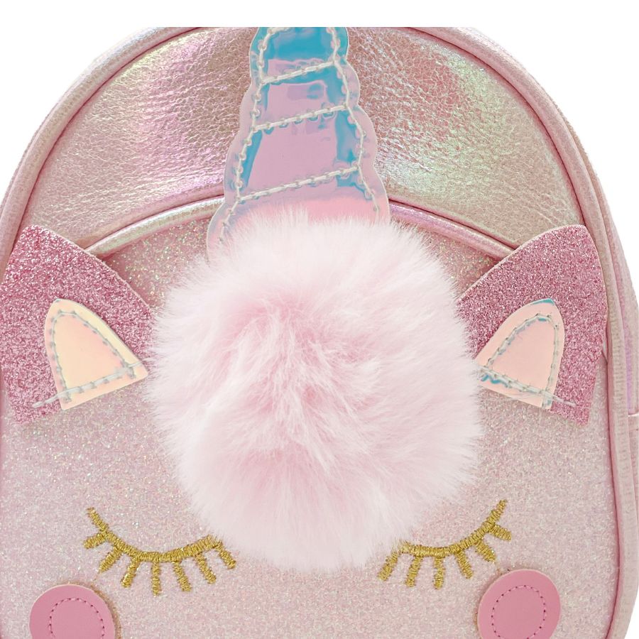 Bolsa Unicornio Rosa Glitter Detalle de Pompón 