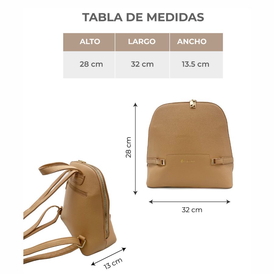Mochila Camel Efecto Cuero con Detalles en Dorado 