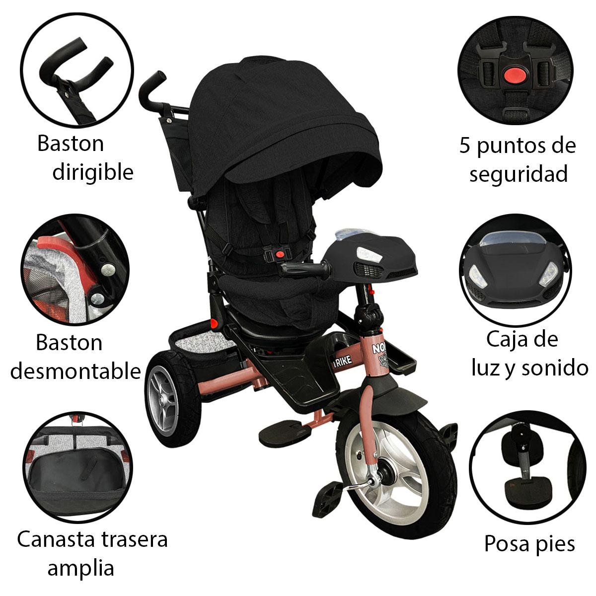 Triciclo Angelin de Lujo con Llantas de Aire 3041-L Negro
