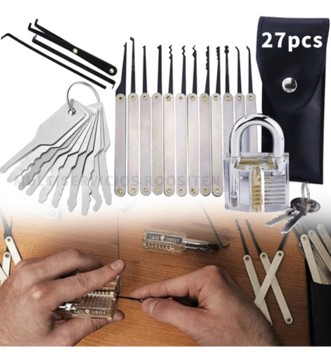 Kit Ganzuas Cerrajero Ganzuas Lishi Multipunto Candado 27pz plata