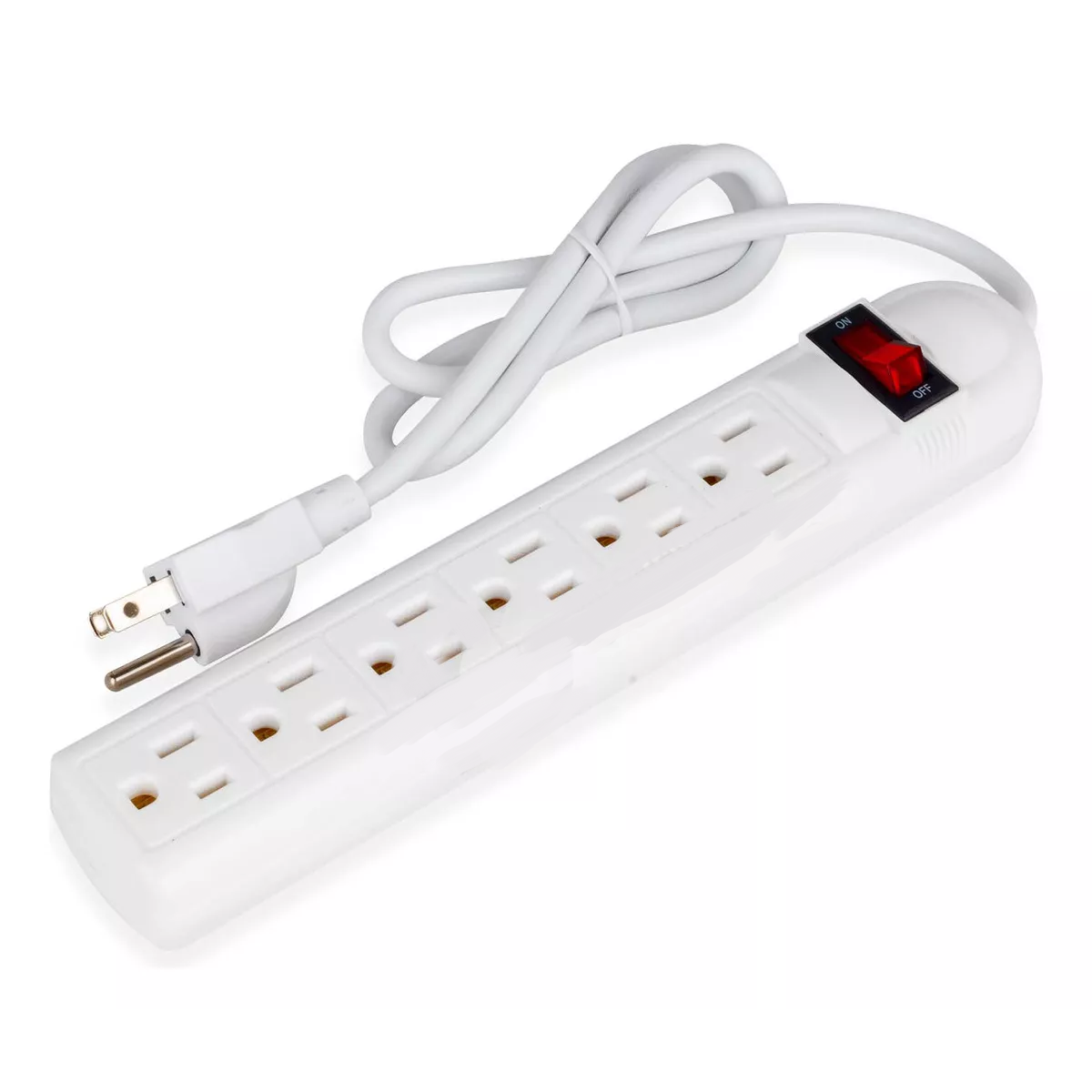 Multicontacto Con 6 Entradas Kit 3 Cable16 Awg. 1800 Watts Color Blanco