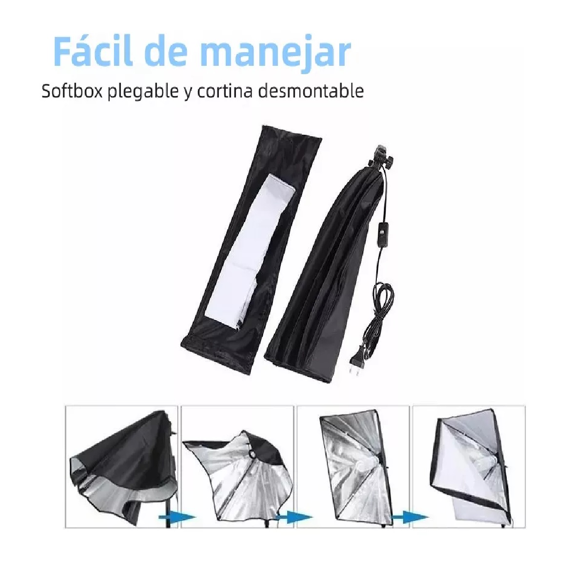 Kit Softbox Iluminacion Fotografico 50x70cm Con Trípode 2m