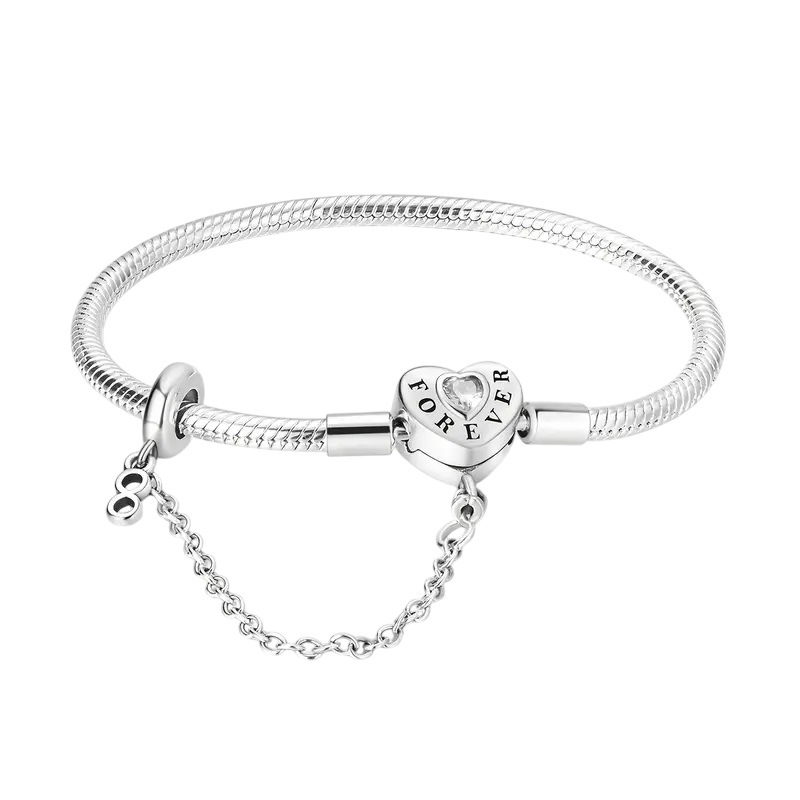 Pulsera de Plata 925 para Mujer con broche de corazon y frase Forever