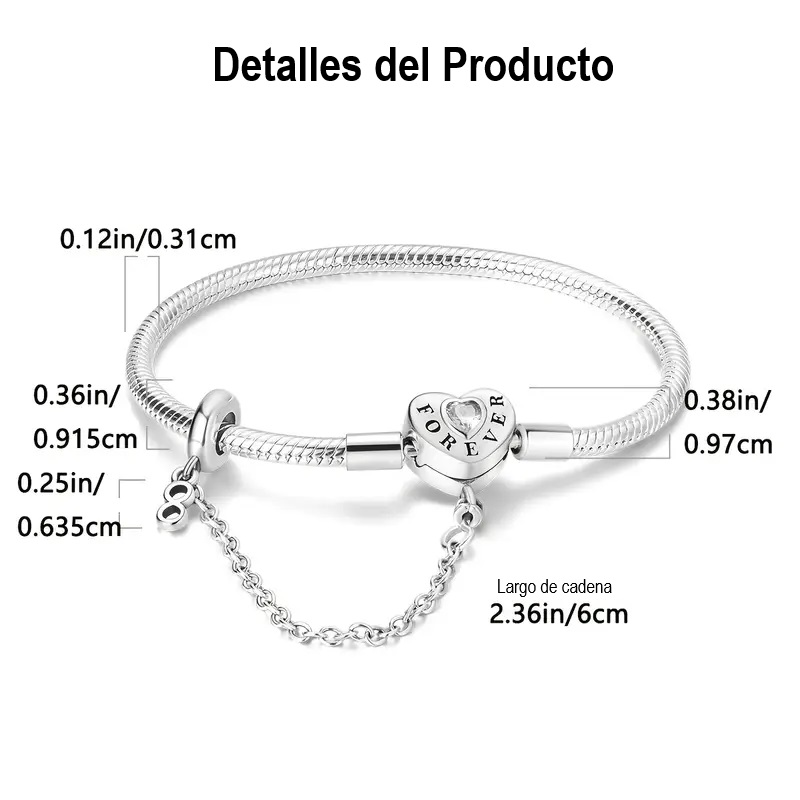 Pulsera de Plata 925 para Mujer con broche de corazon y frase Forever