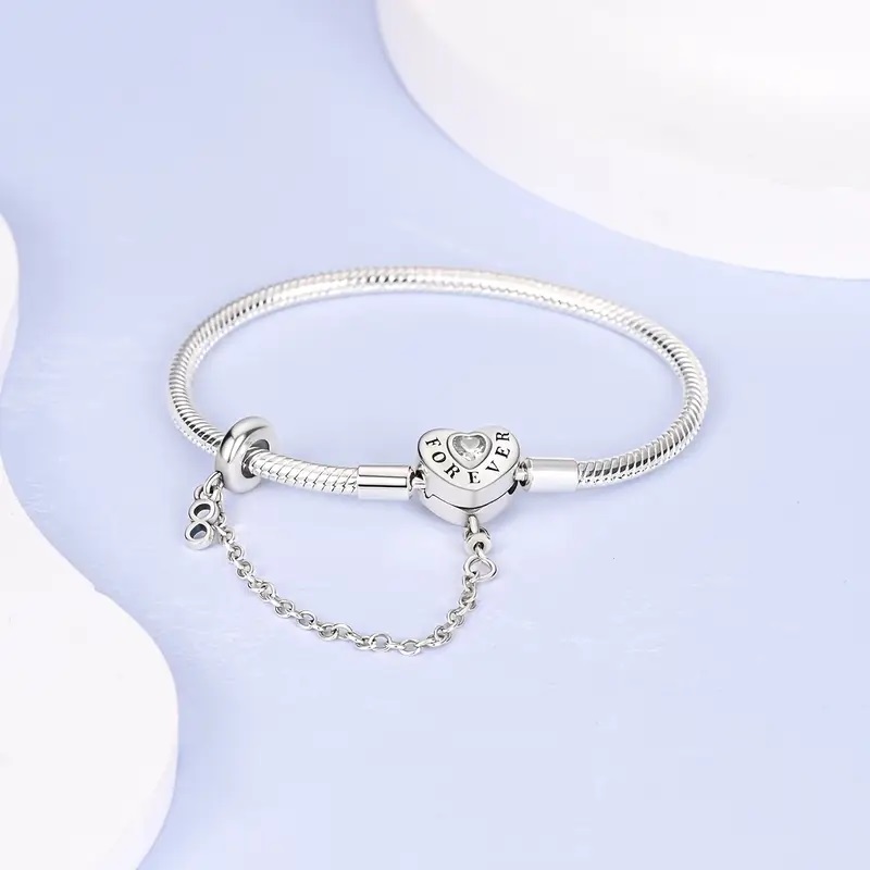 Pulsera de Plata 925 para Mujer con broche de corazon y frase Forever
