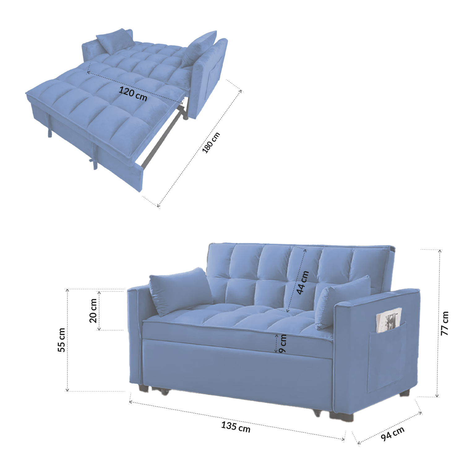 Sofácama Reclinable Convertible Matrimonial Bossa Anders Azul