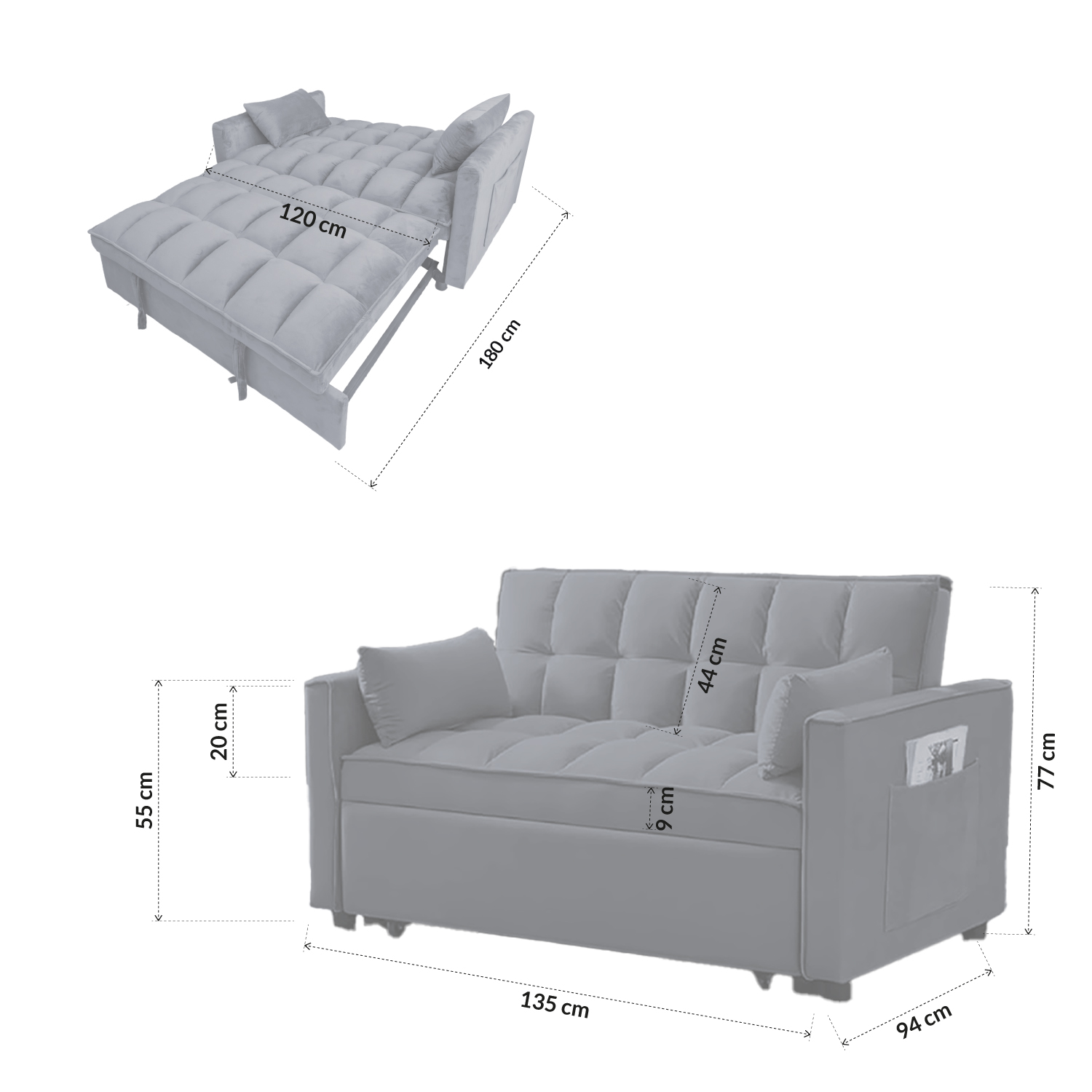 Sofácama Reclinable Convertible Matrimonial Bossa Anders Gris