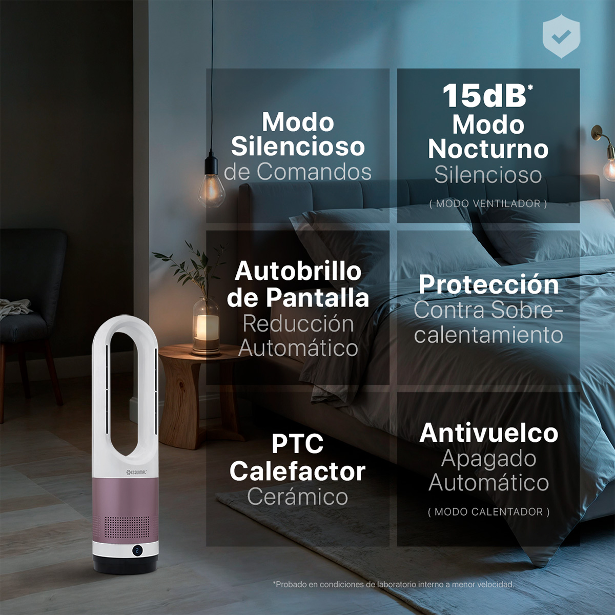 Ventilador Calentador sin Aspas 2 en 1, Silencioso, Portátil, Oscilación 80° con Temporizador y Control remoto – Rosa / Blanco ESQUIMAL