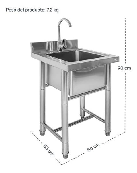 Tarja Fregadero Industrial Reforzado Acero Inox 50x53x90cm Gutstark Home