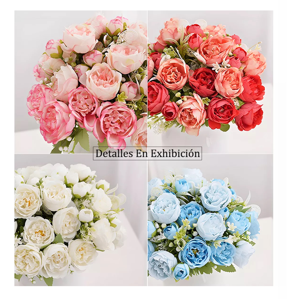Flores Peonias Artificiales Rama Decorativa Ramos De Blancas