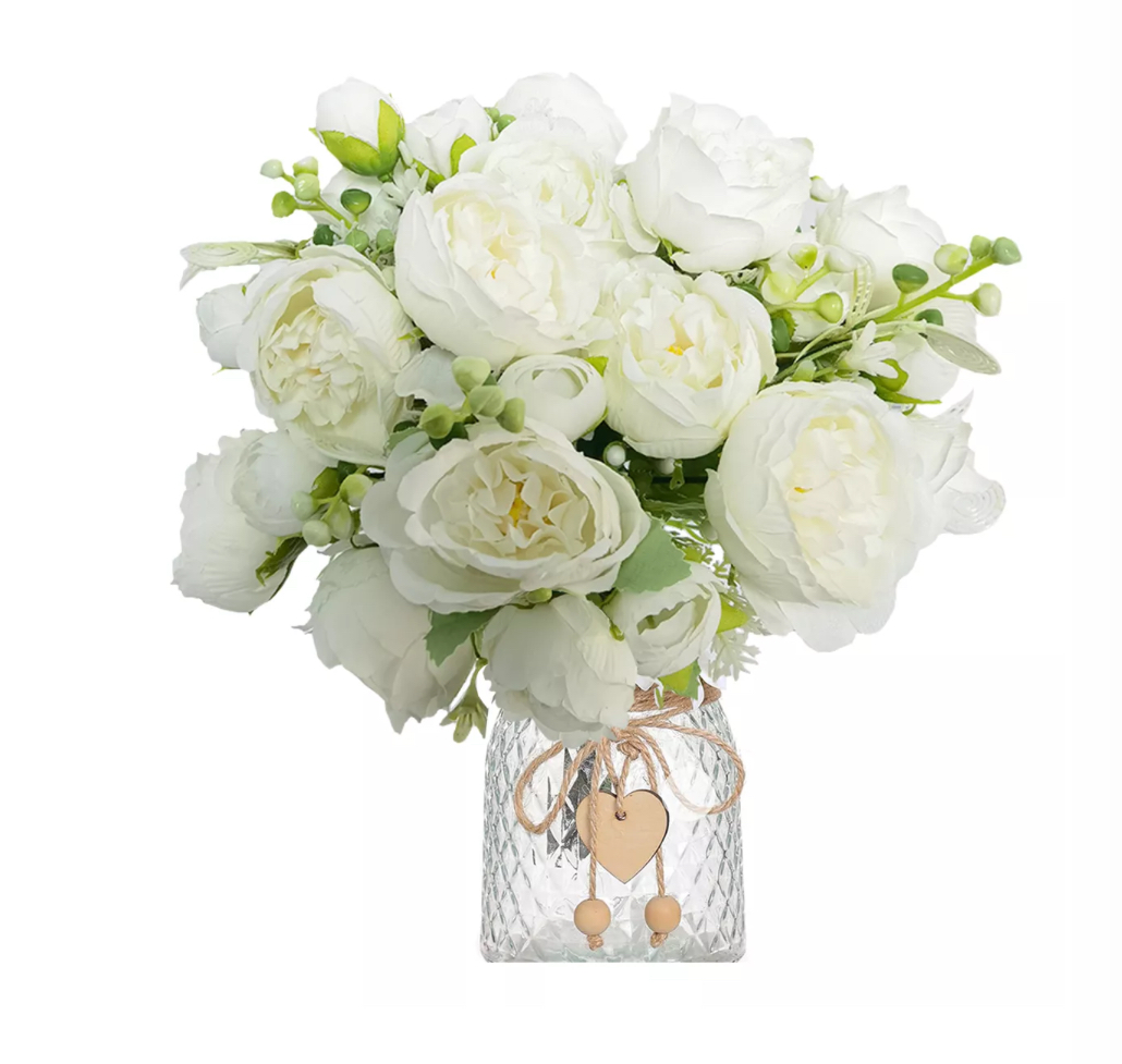 Flores Peonias Artificiales Rama Decorativa Ramos De Blancas