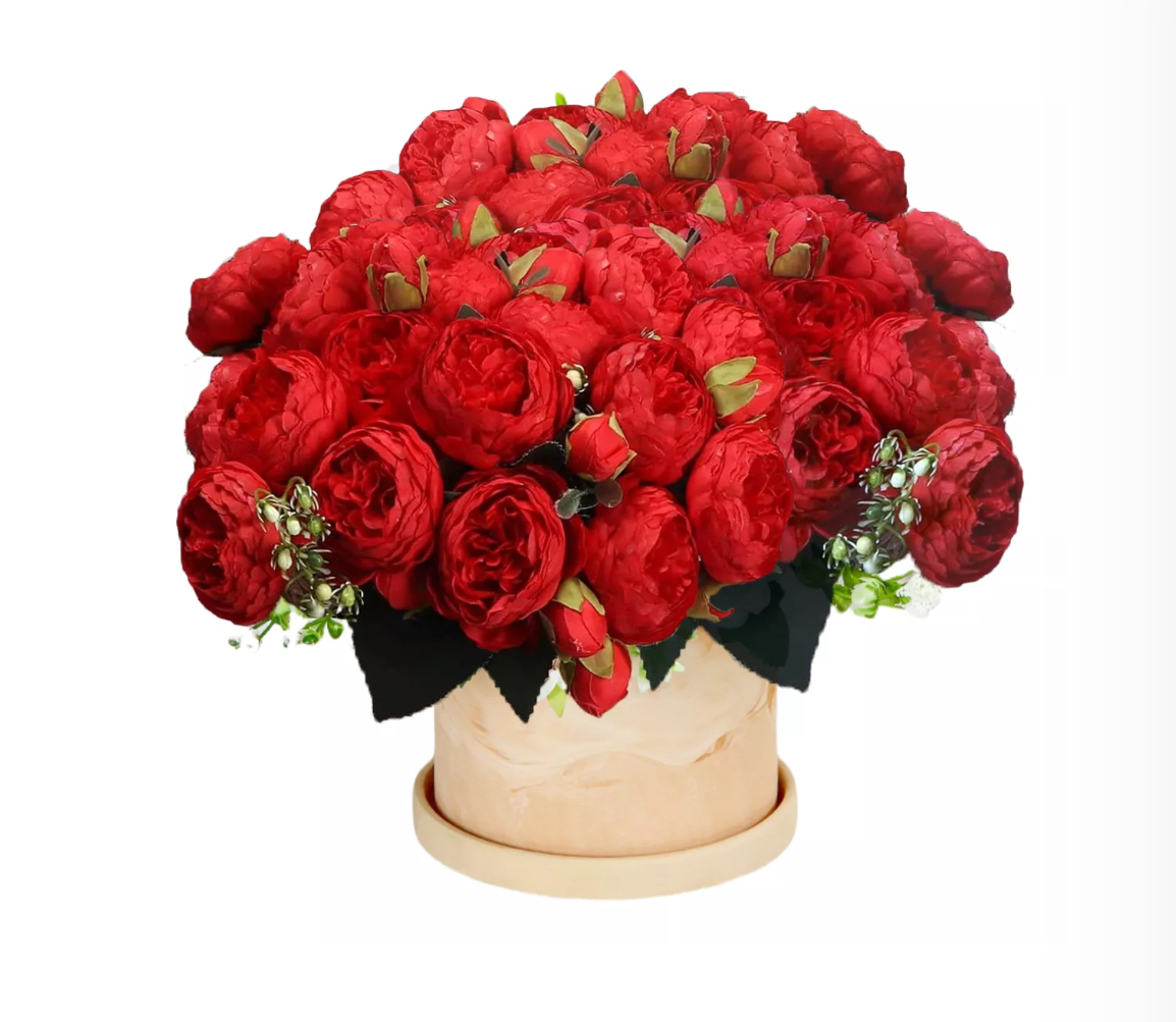 3 Ramos De Peonias Flores Artificiales Rojas