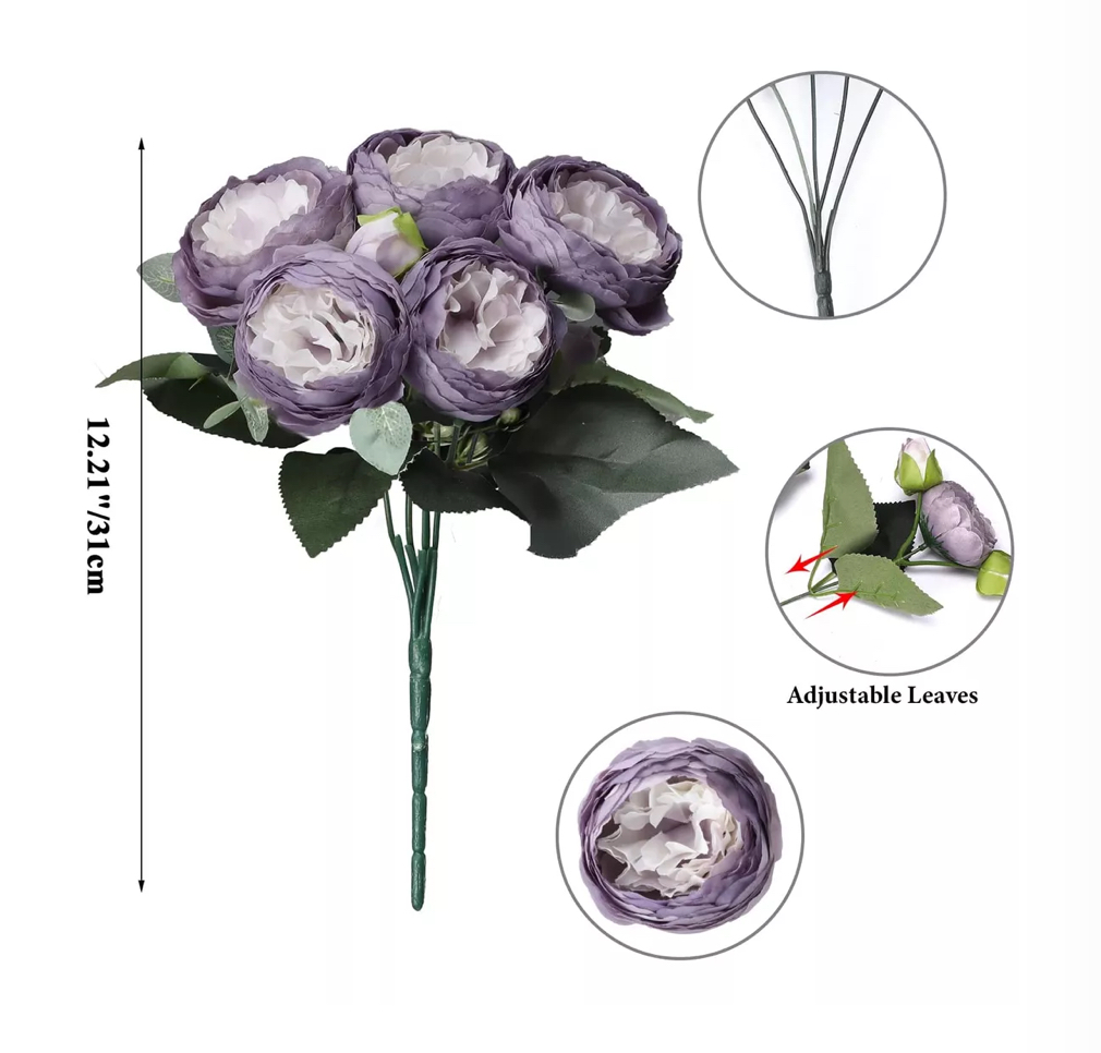 3 Ramos De Peonias Flores Artificiales Moradas