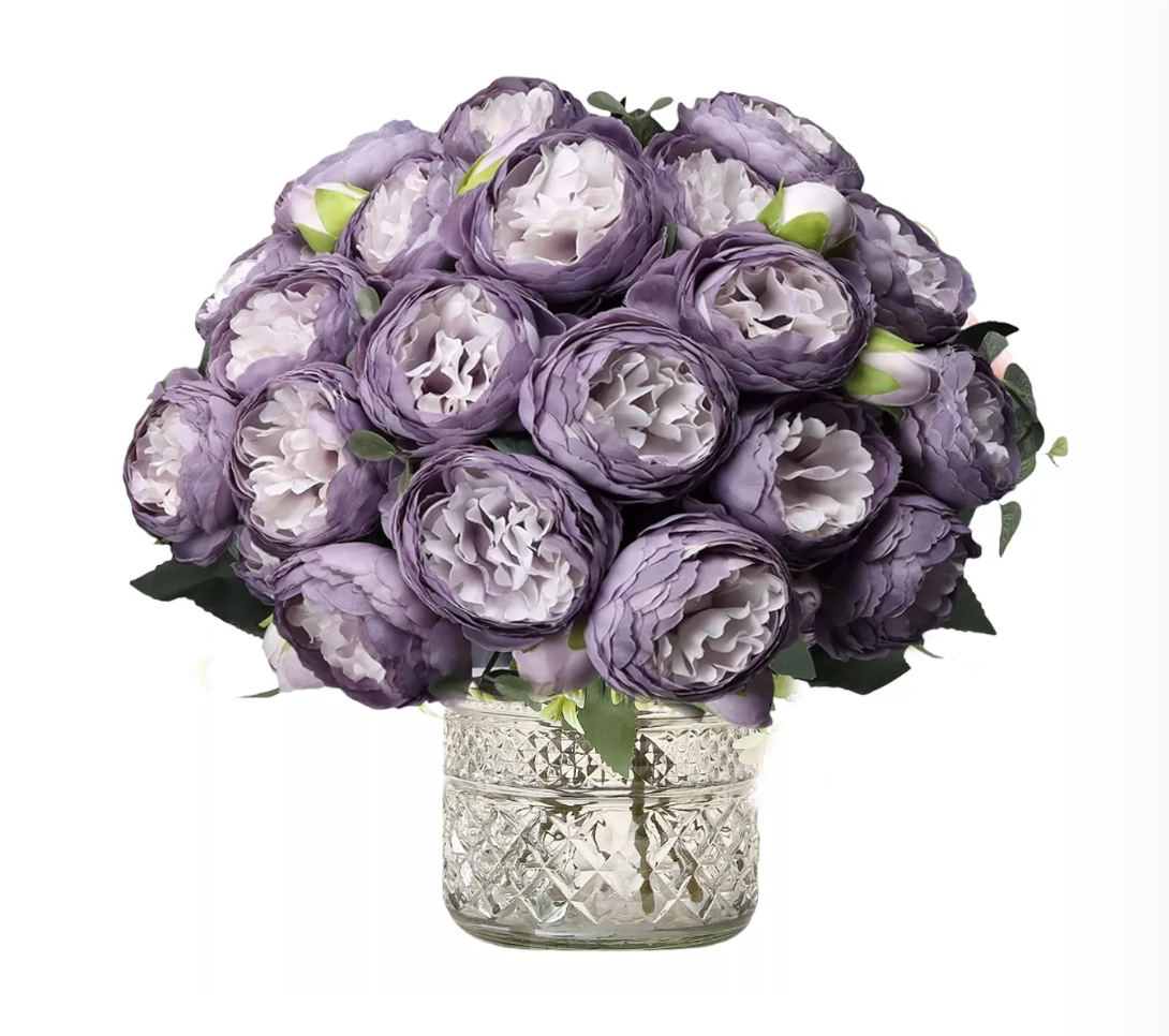 3 Ramos De Peonias Flores Artificiales Moradas