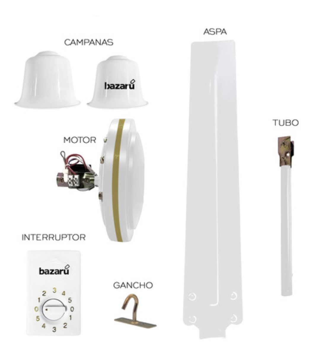 Ventilador De Techo 56 Pulgadas Recto 3 Aspas 5 Velocidadesb BLANCO BLANCO