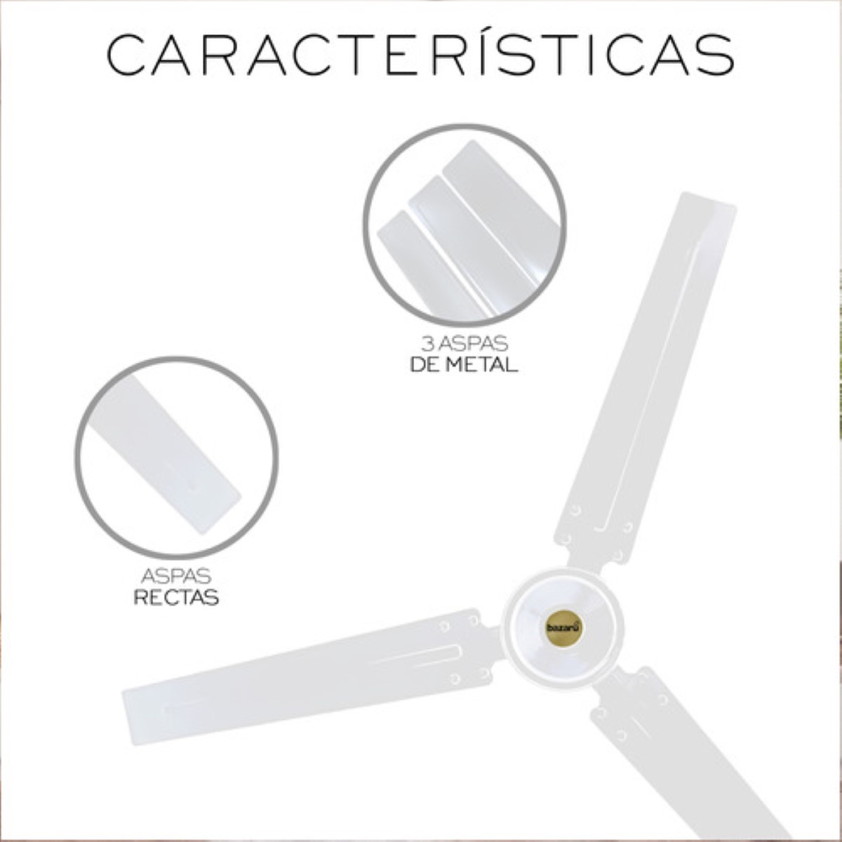 Ventilador De Techo 56 Pulgadas Recto 3 Aspas 5 Velocidadesb BLANCO BLANCO