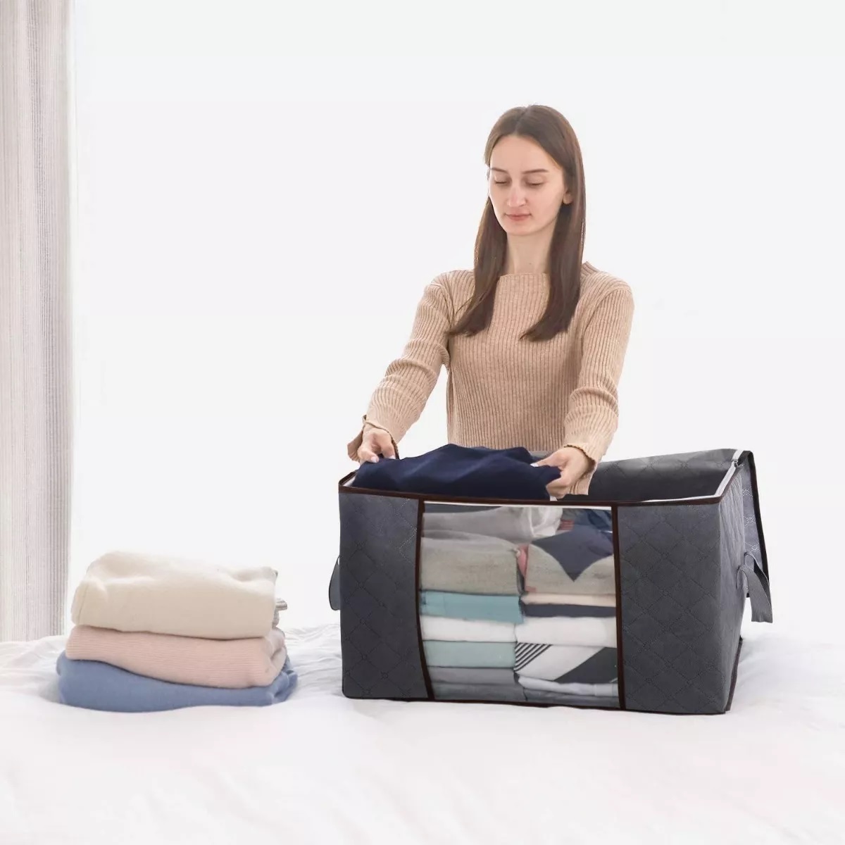 3 Unidades Organizador De Bolsas De Almacenamiento De Ropa Gris Oscuro