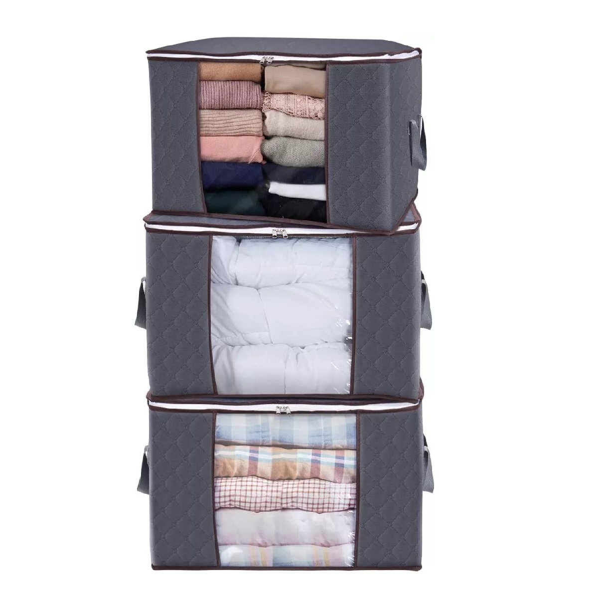 3 Unidades Organizador De Bolsas De Almacenamiento De Ropa Gris Oscuro