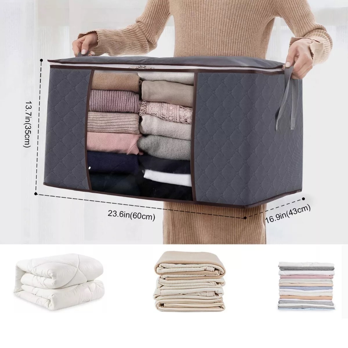 3 Unidades Organizador De Bolsas De Almacenamiento De Ropa Gris Oscuro