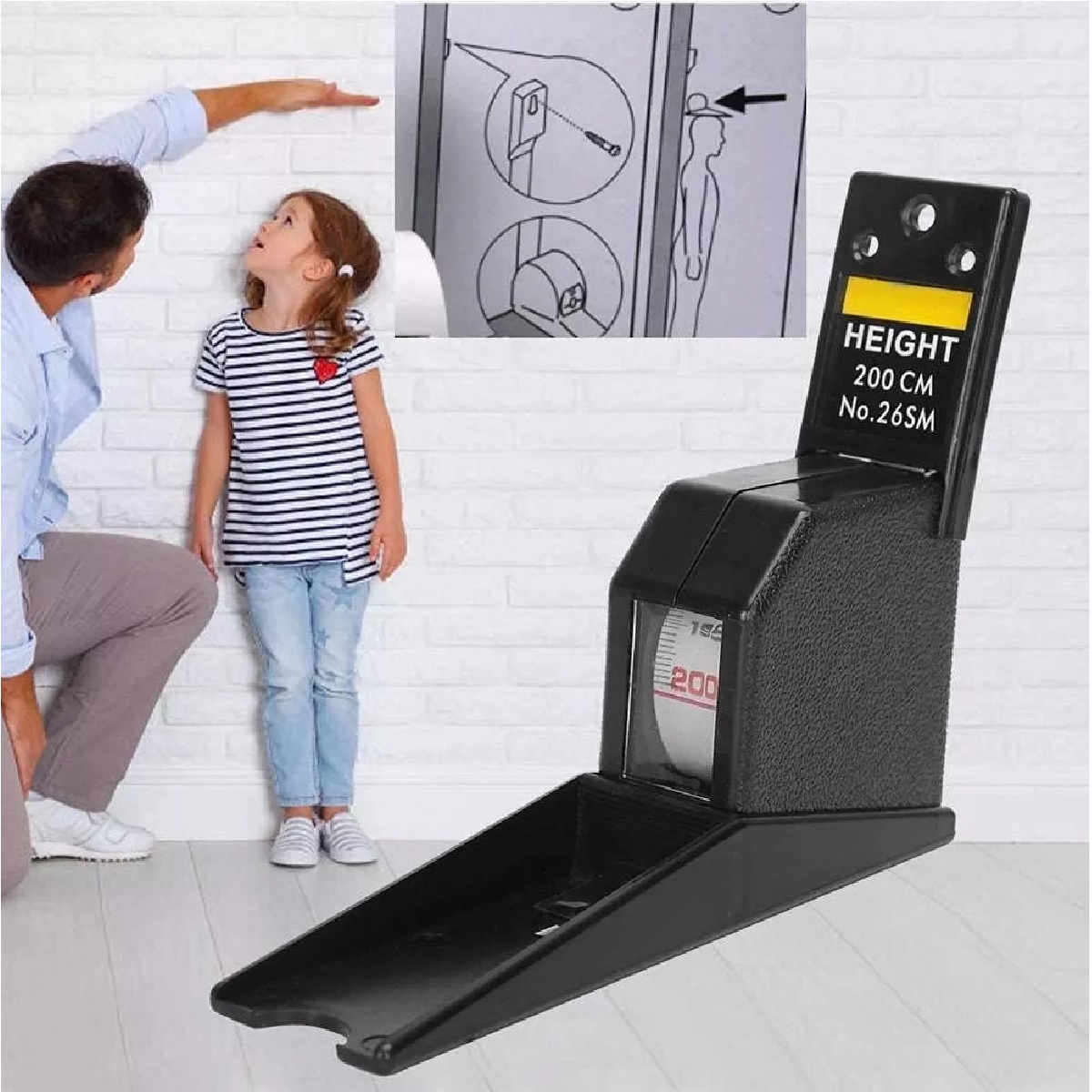 Estadímetro Tallímetro Con Fijación A Pared 2 Metros, Negro