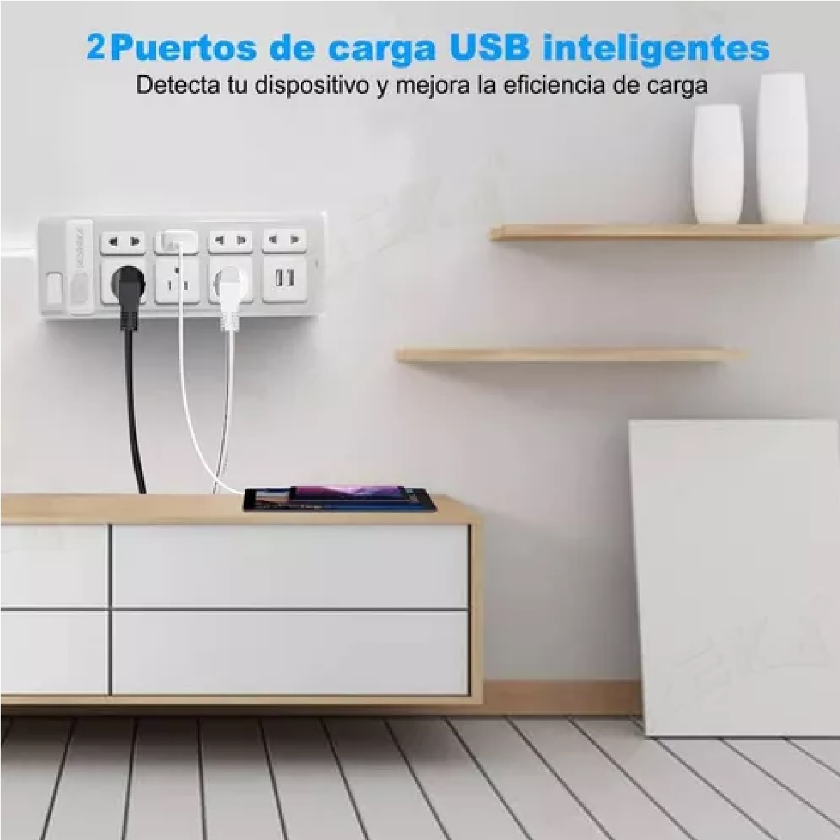 Regleta Multicontactos De 7 Salidas Tomas 2 Puertos Usb 2m