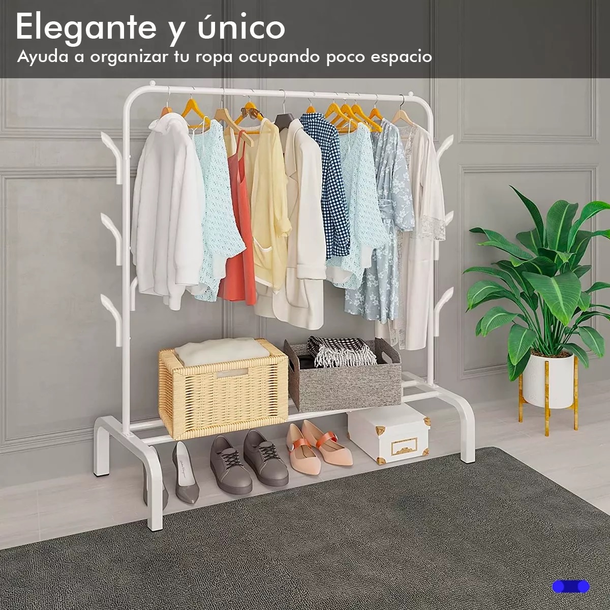 Perchero Rack Armable Ropa Organizador Closet Hogar Ganchos Color Blanco