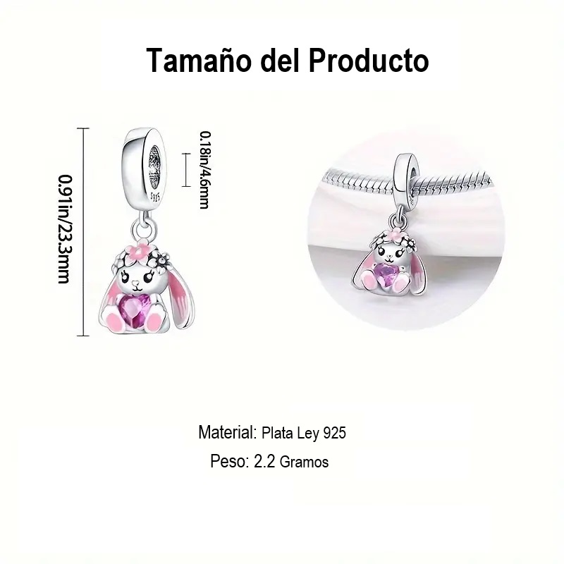 Charm de conejo plata 925 para pulsera tipo pandora