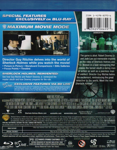 Sherlock Holmes Robert Downey Jr Pelicula Blu-ray + Dvd