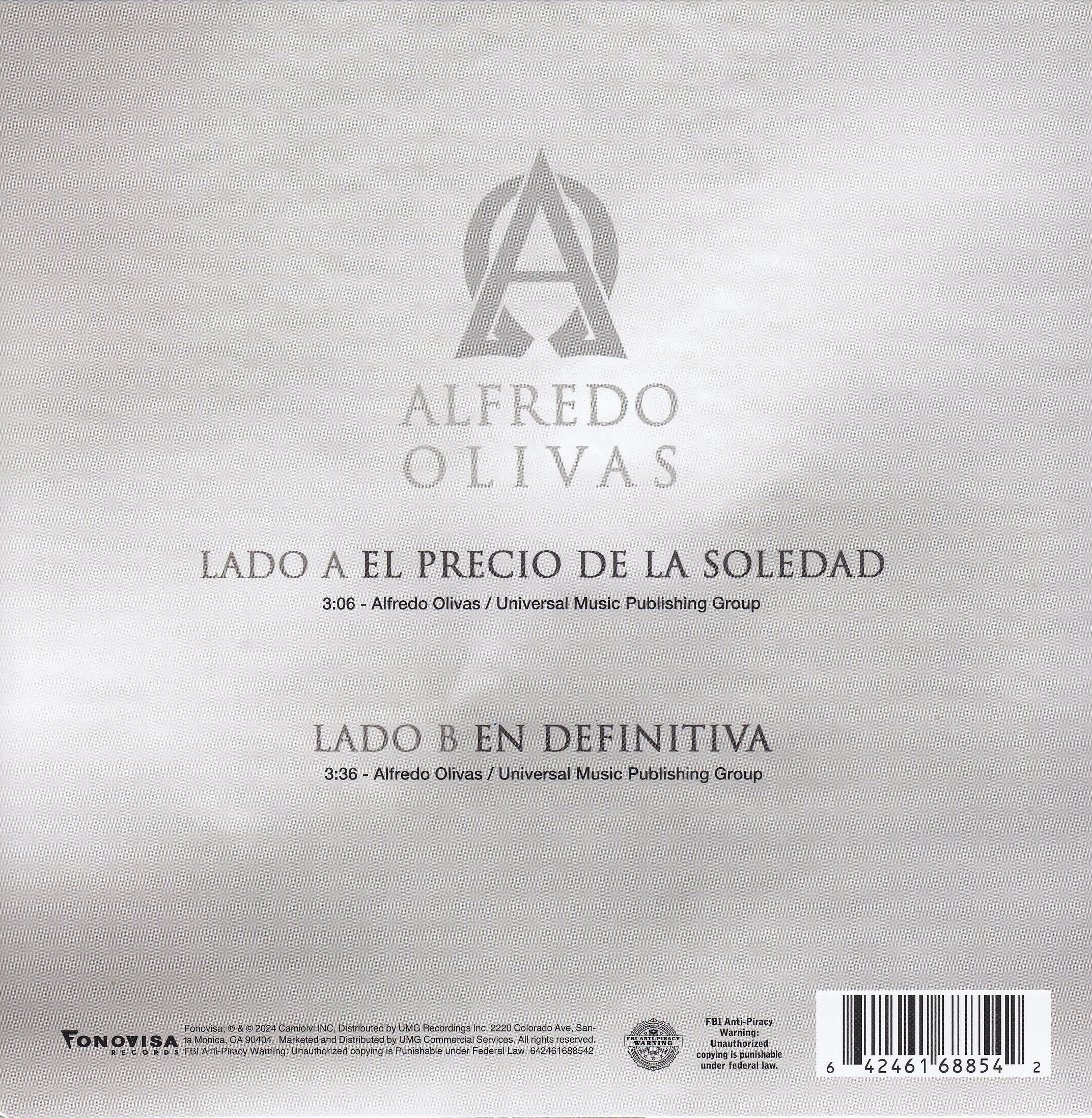 Alfredo Olivas El Precio De La Soledad 7 Pulgadas Lp Vinyl
