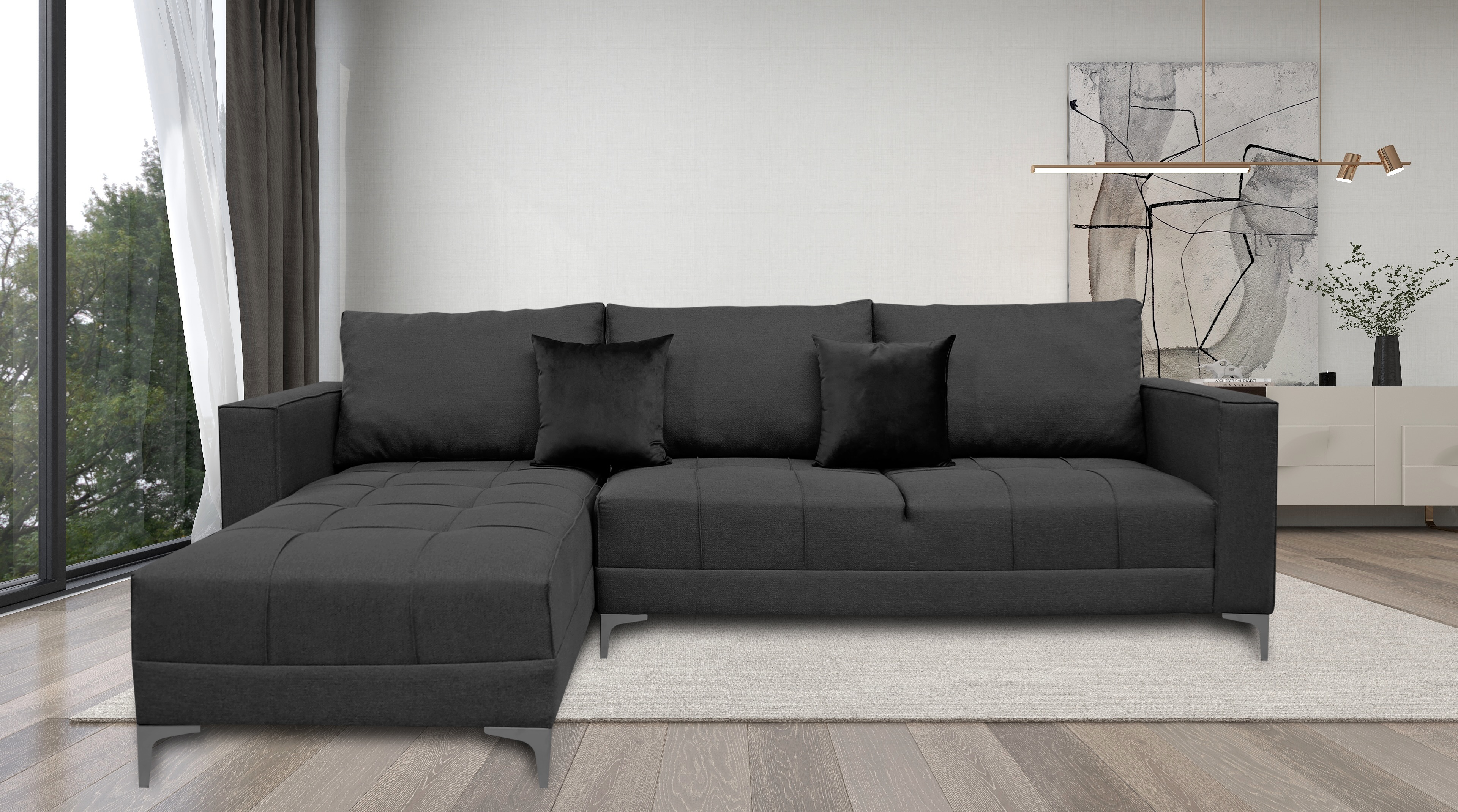 Sala Esquinera El Bazar Store Interlaken Gris Oxford 280X180 cm, Tela Lino nacional, Modular