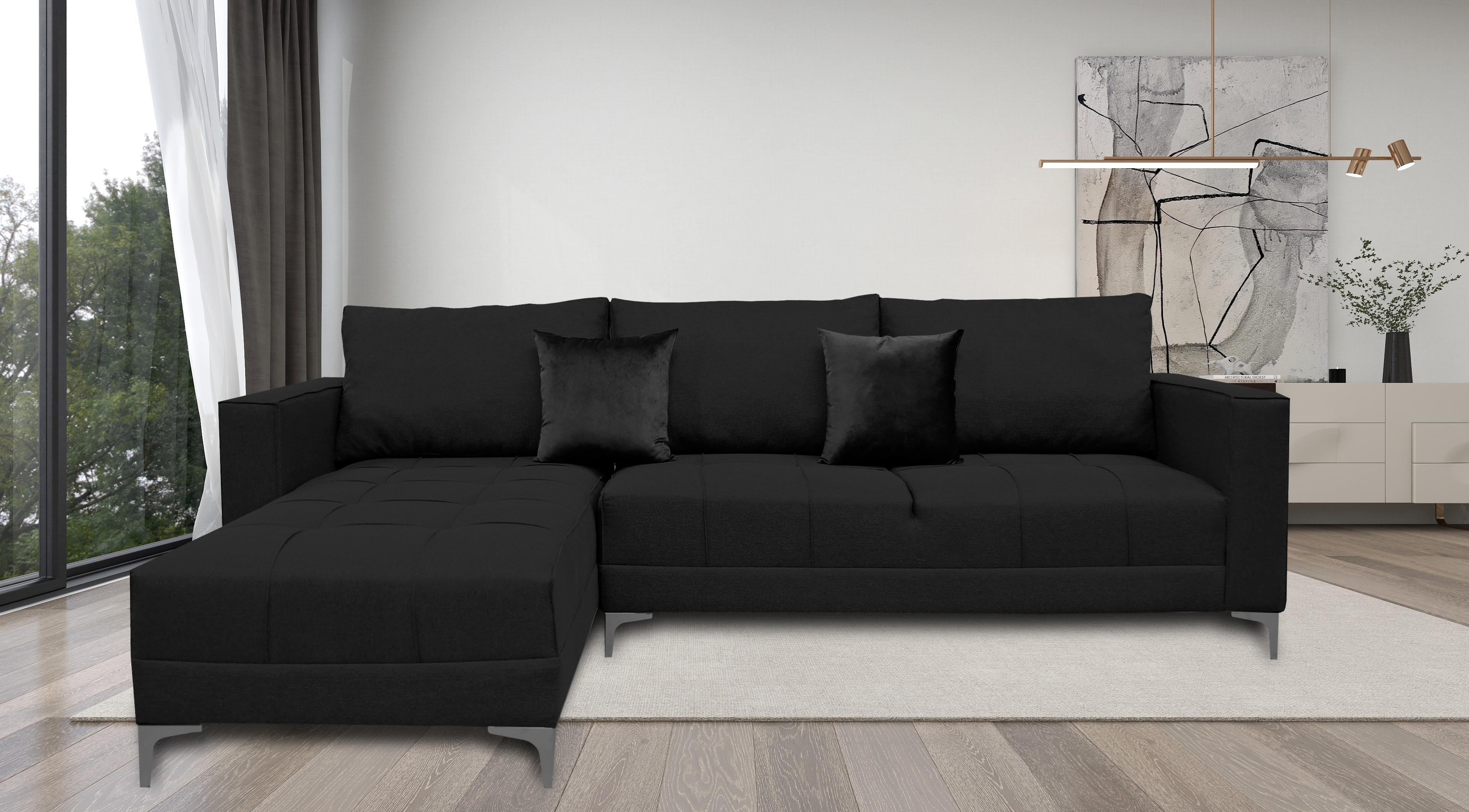 Sala Esquinera El Bazar Store Interlaken Negro 280X180 cm, Tela Lino nacional, Modular