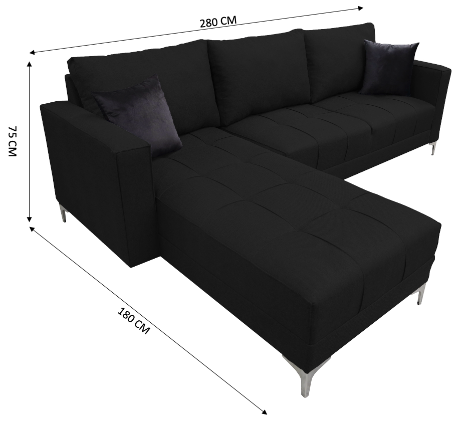 Sala Esquinera El Bazar Store Interlaken Negro 280X180 cm, Tela Lino nacional, Modular