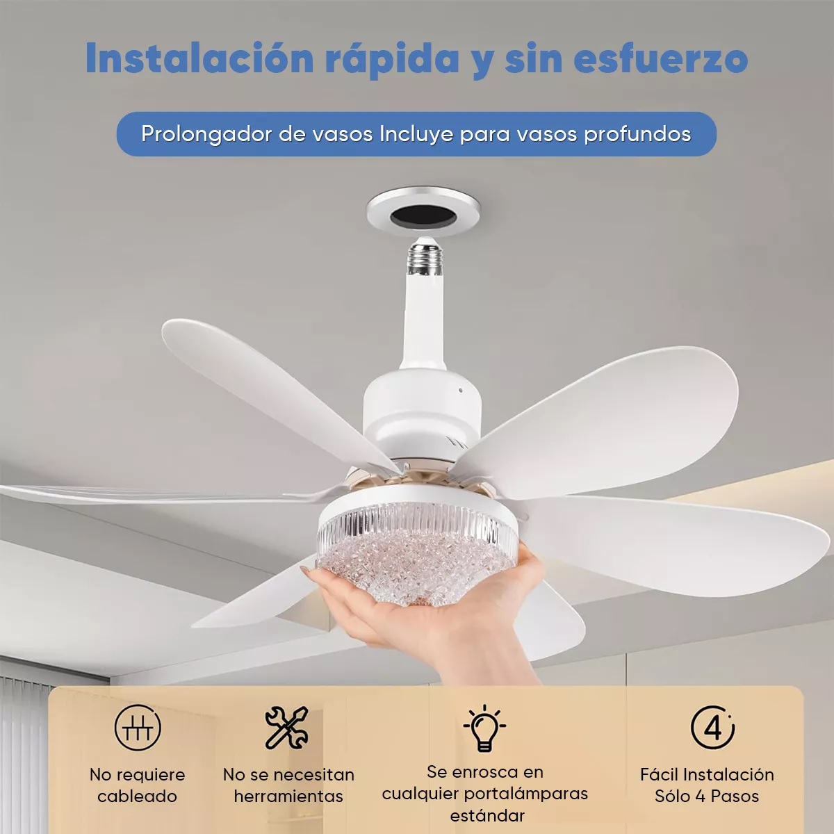Lampara Ventilador De Techo Led 52cm Pantalla De Cristal, Control Remoto