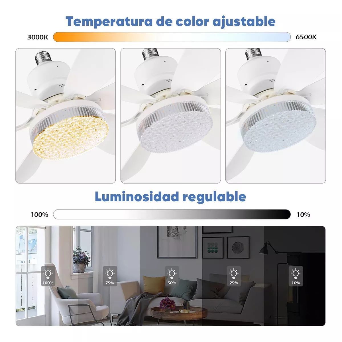 Lampara Ventilador De Techo Led 52cm Pantalla De Cristal, Control Remoto