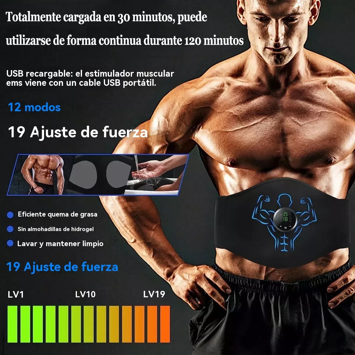Cinturón Estimulador Muscular Masajeador Reductor De Grasa