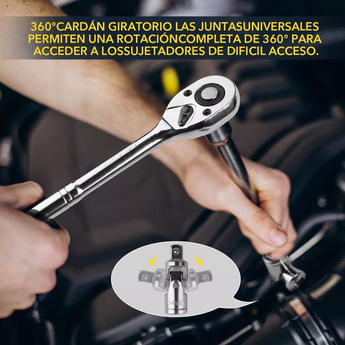 16 Kit De Herramientas Mecanicas Dados Llave Matraca Autocle Plateado