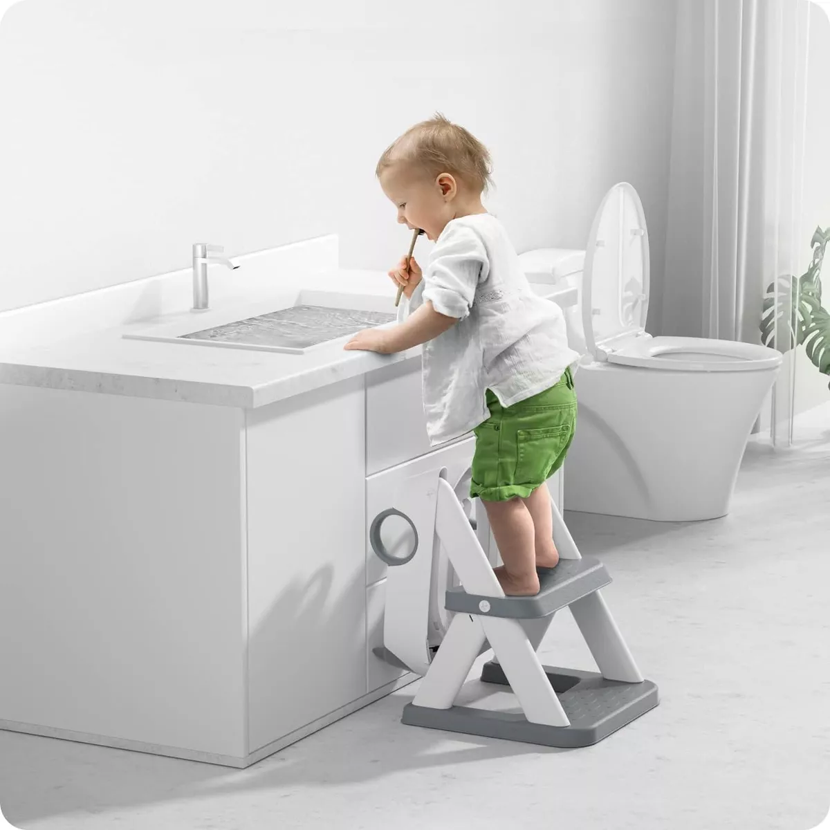 Asiento Entrenador Para Baño Niños, Accesorios Baño Escalera Gris