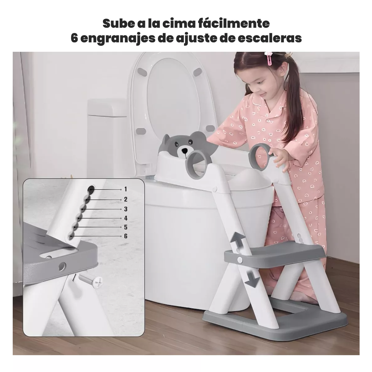 Asiento Entrenador Para Baño Niños, Accesorios Baño Escalera Gris