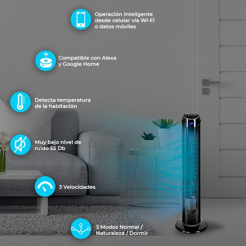 Combo 2 Ventiladores de torre Blue Fan de 33 Pulgadas 3 Velocidades WiFi Blanco y Negro BFT33W_2BW