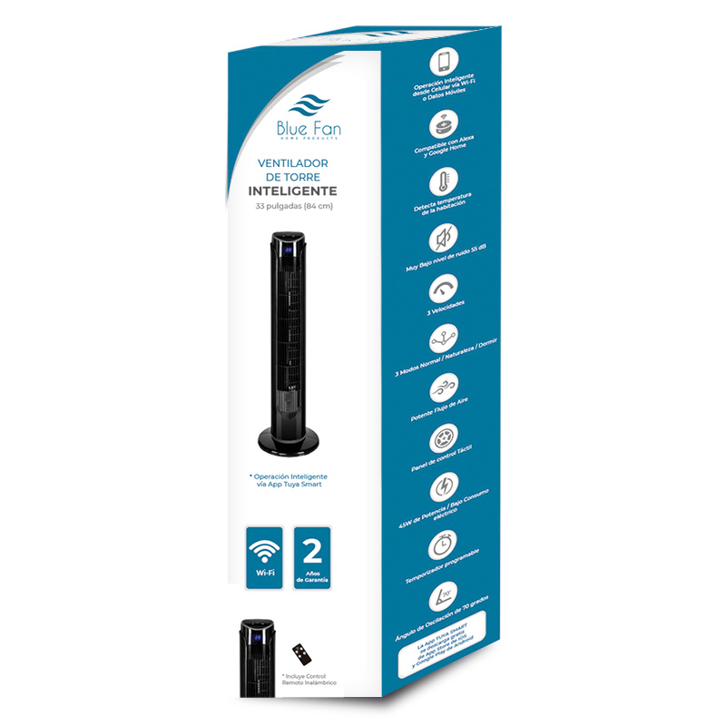 Combo 2 Ventiladores de torre Blue Fan de 33 Pulgadas 3 Velocidades WiFi Blanco y Negro BFT33W_2BW