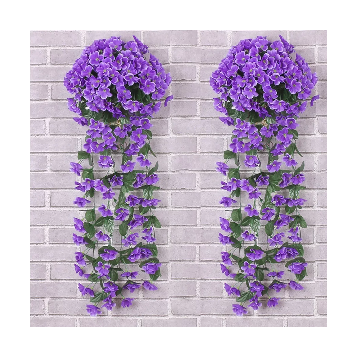 Flores Colgantes Flor Violeta Artificial Pared Azul 2 Piezas