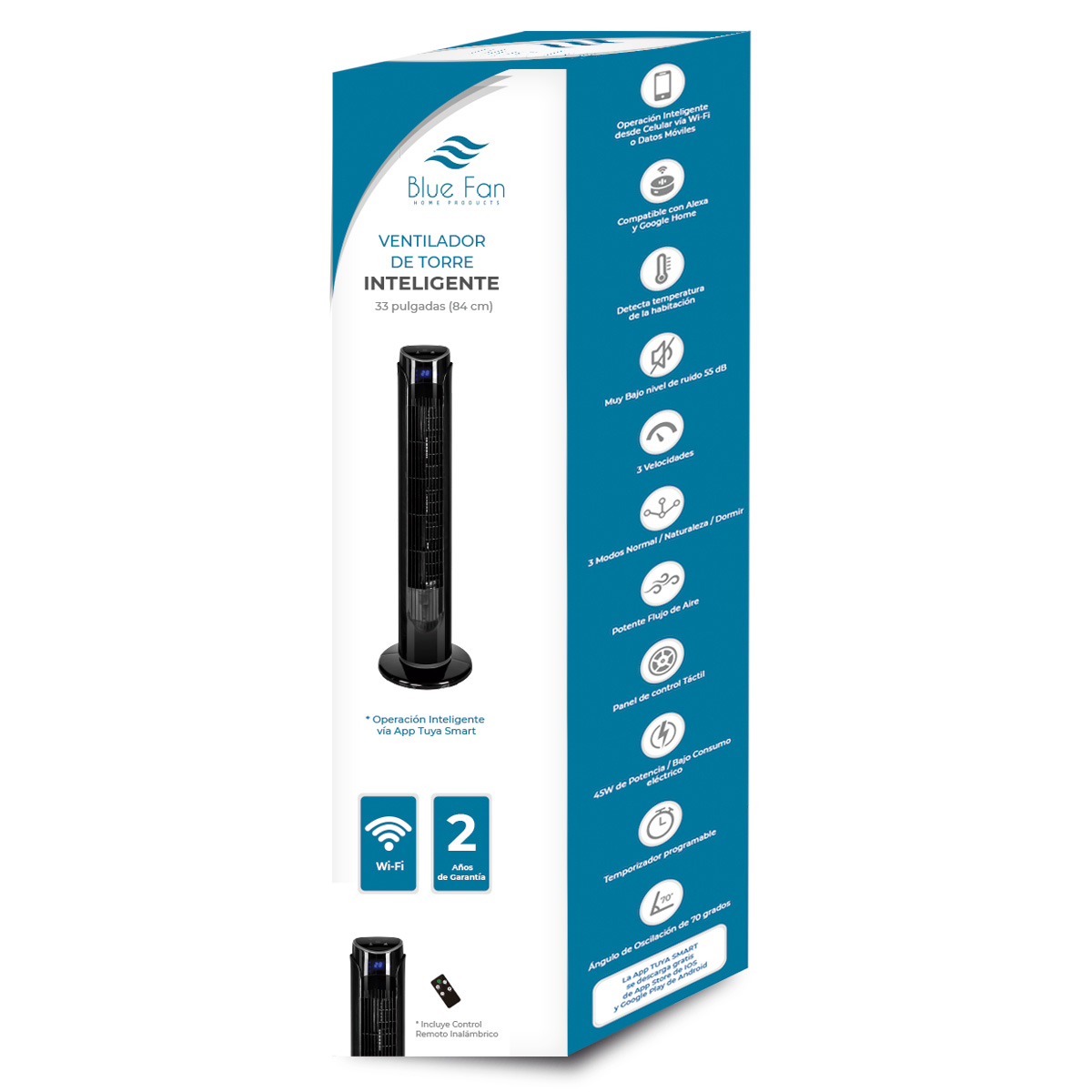 Combo 4 Ventiladores de torre Blue Fan de 33 Pulgadas 3 Velocidades WiFi  Blanco y Negro  BFT33W_4BW